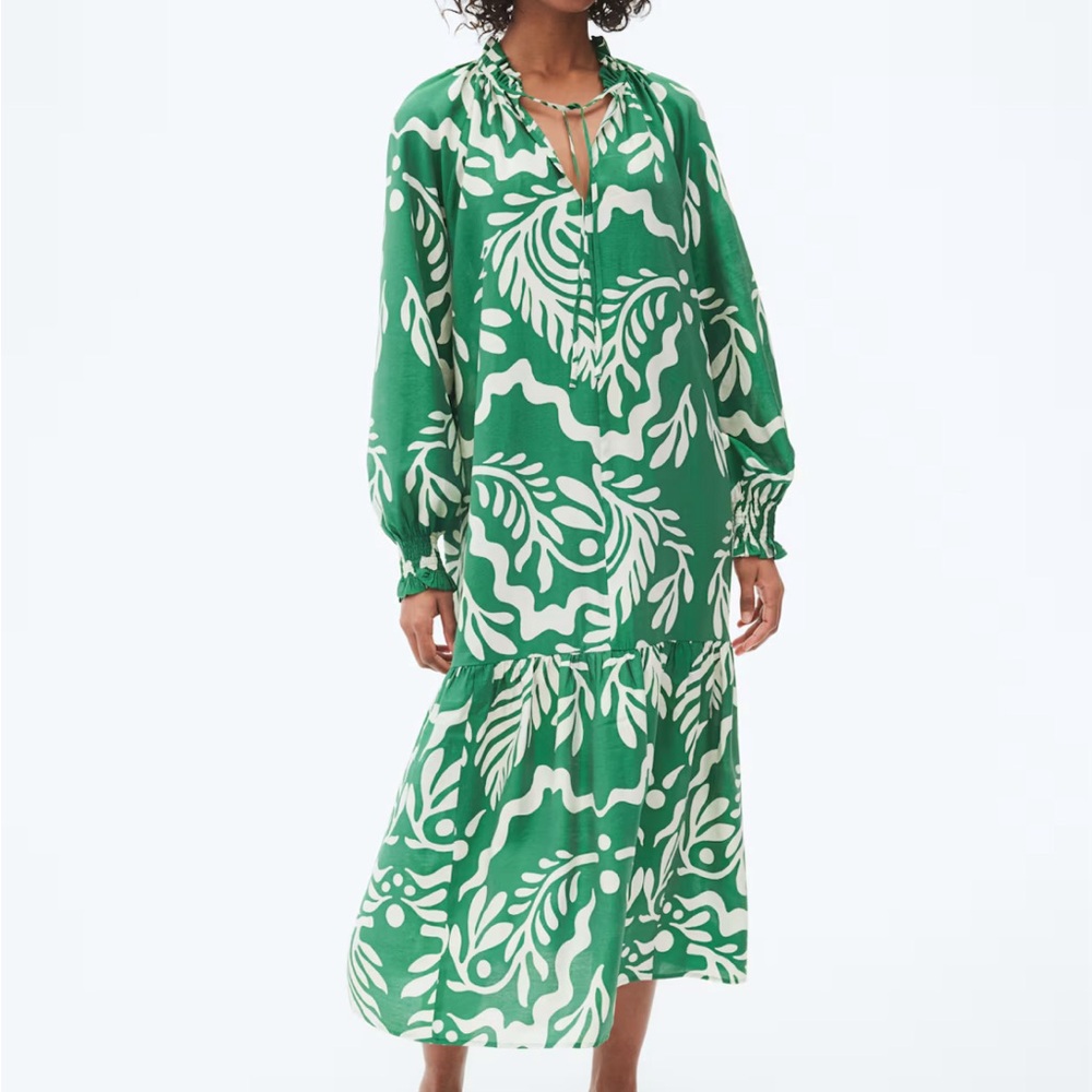H&M Spring Break Green Midi Ruffle-Collar Dress Size XXL